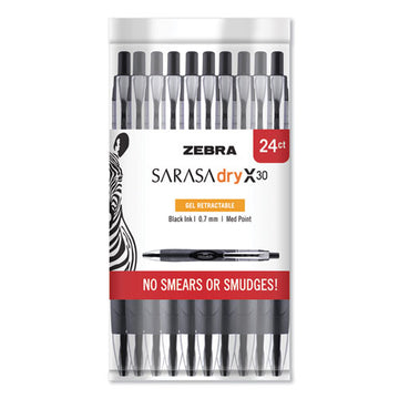 Zebra® Sarasa Dry Gel X30 Gel Pen, Retractable, Medium 0.7 Mm, Black Ink, Black Barrel freeshipping - TVN Wholesale